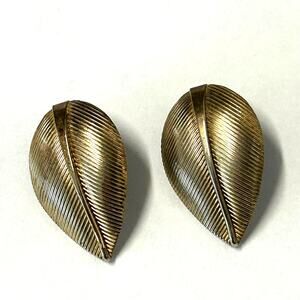 Vintage 1950's Napier Sterling Silver Gold Vermeil Leaf Clip On Earrings RARE